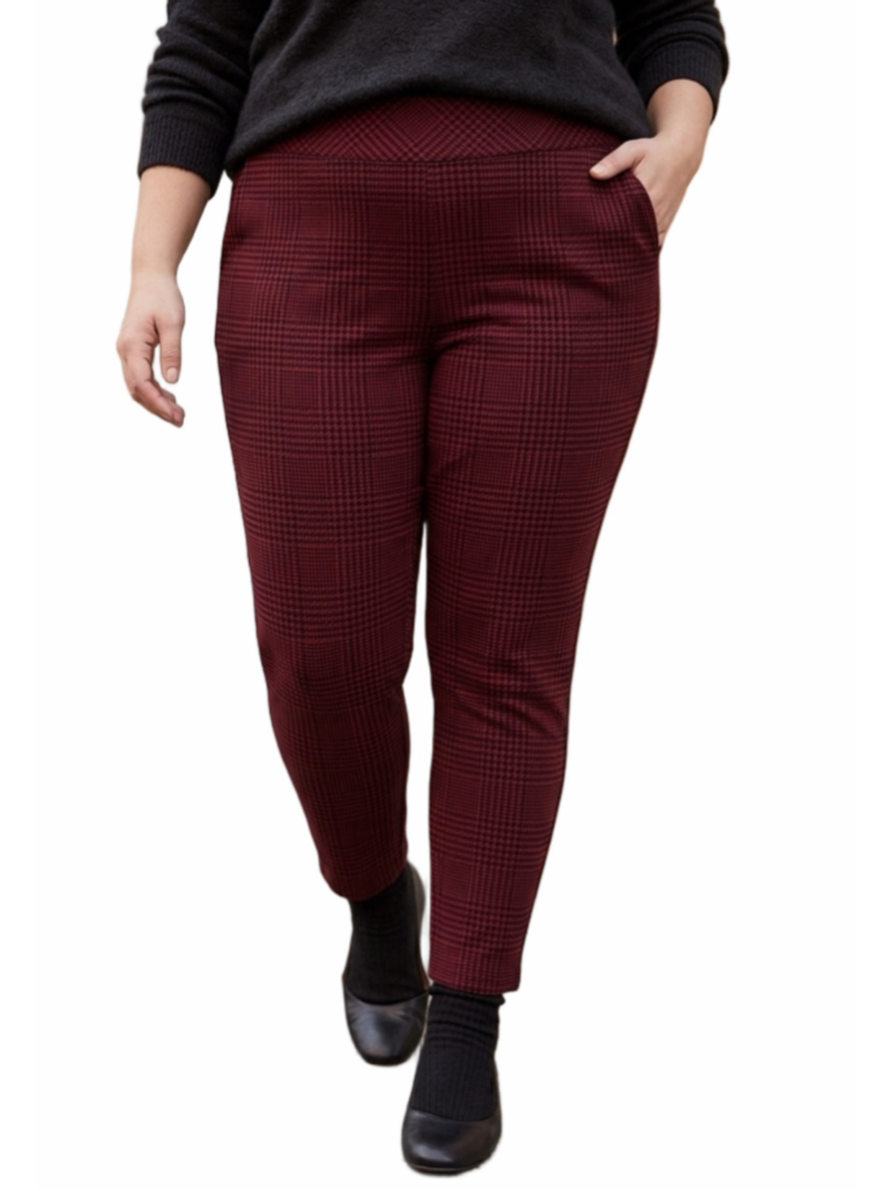 Torrid Pixie Ponte Plaid Pants Burgundy Red Black Houndstooth Leggings 3x 2054